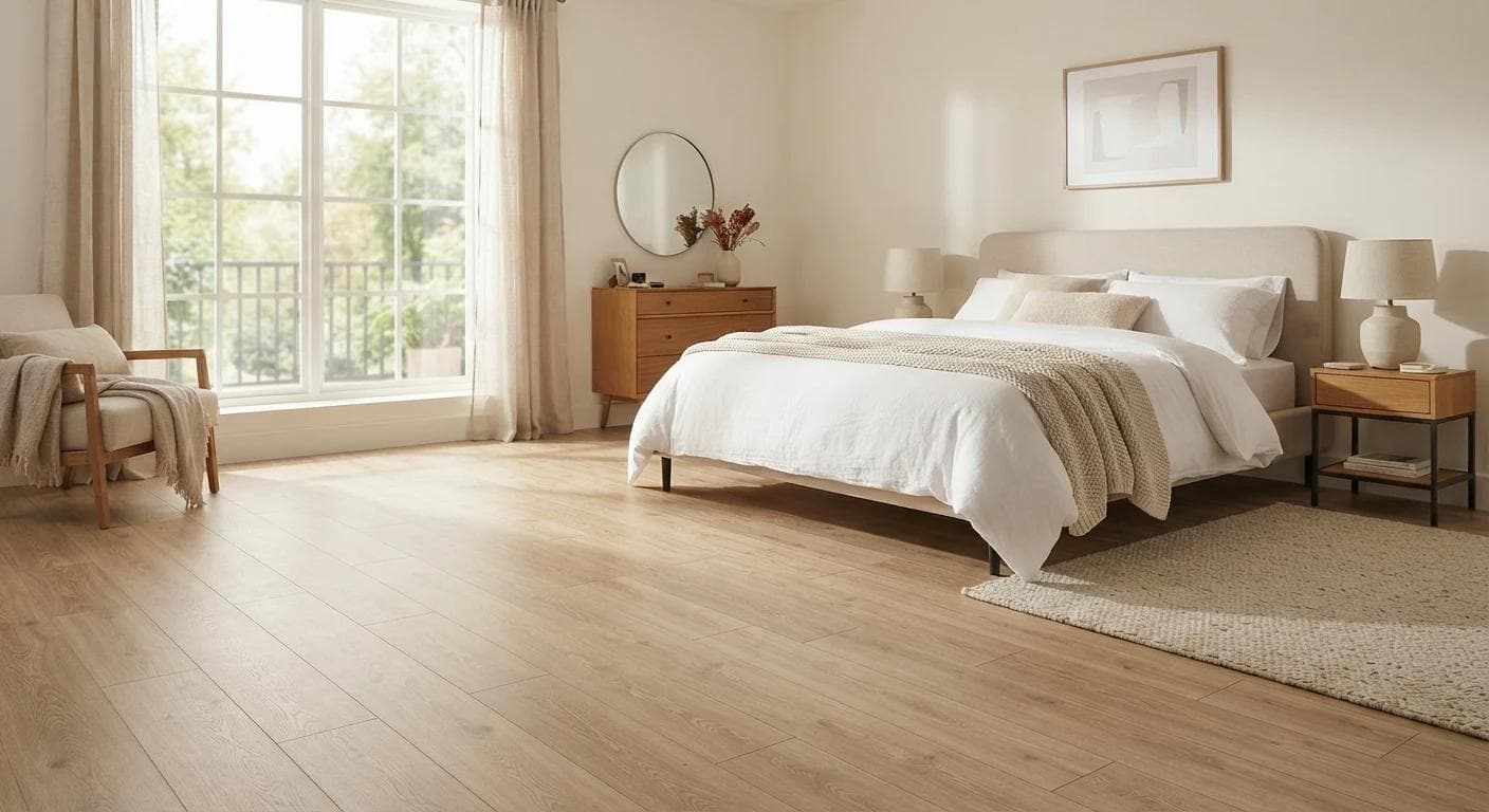Water-resistant laminate in a light-filled open plan kitchen and dining area at Claremont.